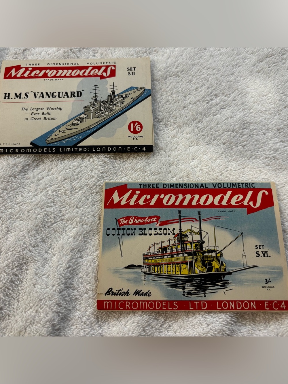 Lot of 2 Micromodels Vintage HMS Vanguard & Cotton Blossom ships